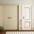 Hinged Doors Double Single Panel Cream White Design Marble Wall Green Plant Carpet