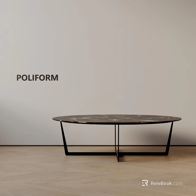 Poliform Modern Sofa Coffee Table Set With Round Marble Top And Black Metal Frame 3d model
