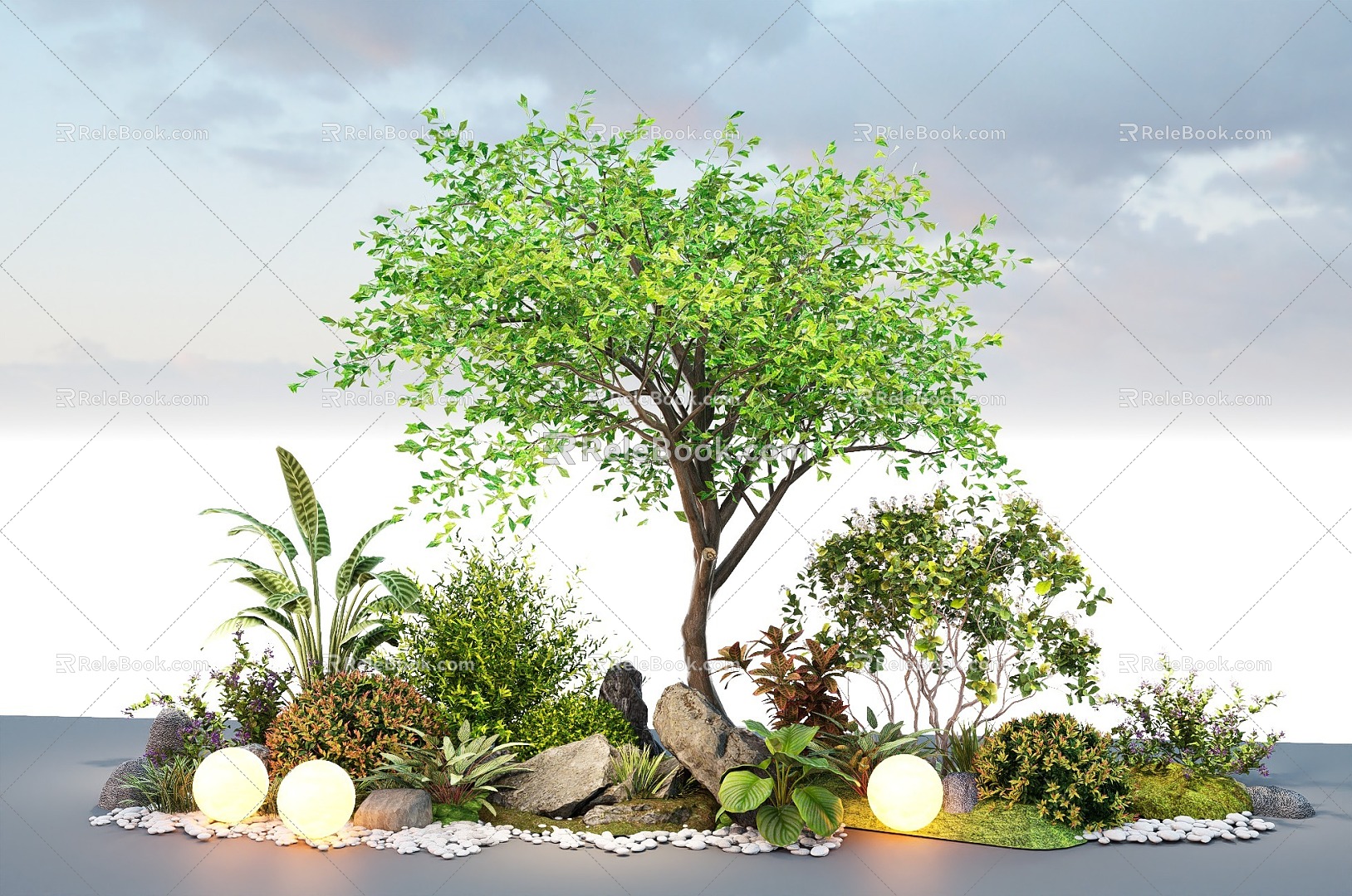 Modern courtyard plant combination modeling landscape tree stone shrub green plant 3d model