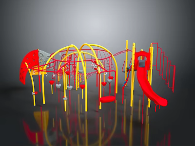 Red And Yellow Children's Playground Structure With Slide Climbing Frame Swings And Arches 3d model