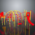 Red And Yellow Children's Playground Structure With Slide Climbing Frame Swings And Arches