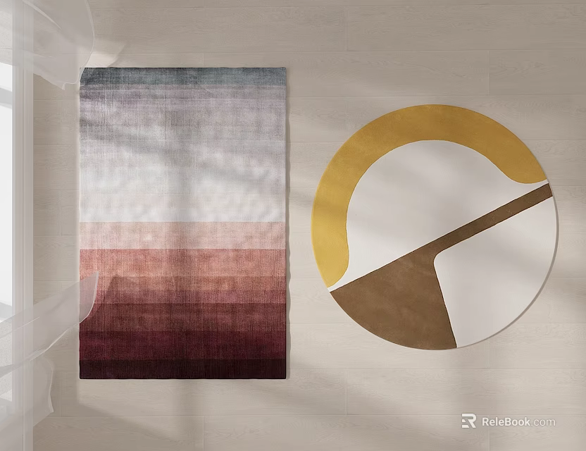 Square Rug with Gradient Colors and Circular Geometric Ornament in Modern Interior 3d model