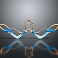 Ornate Weapon With Blue Wave Decorations Golden Frame Symmetric Wing Like Structure And Reflection