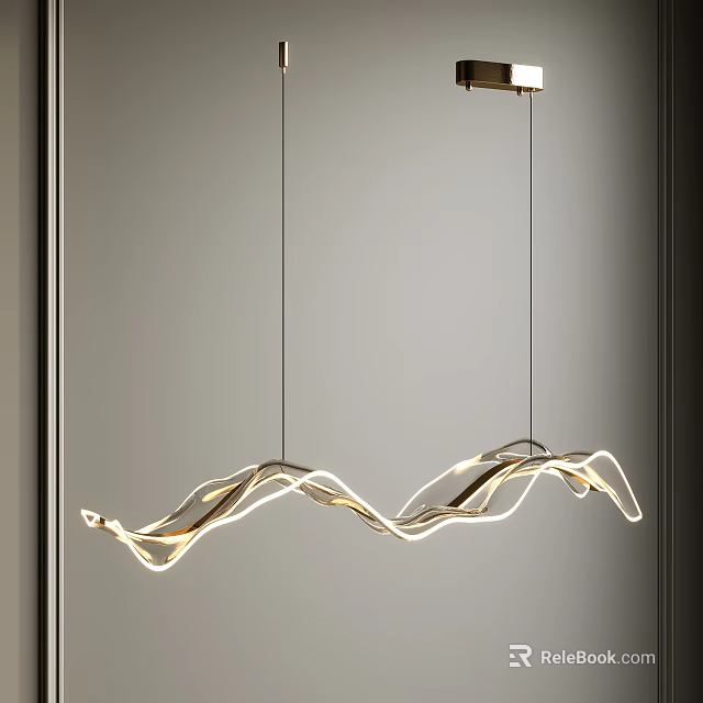 Modern Illuminated Wave Shaped Chandelier With Sleek Golden Curves For Interior Decor 3d model 