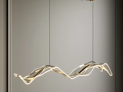 Modern Illuminated Wave Shaped Chandelier With Sleek Golden Curves For Interior Decor 3d model