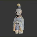 Ancient Traditional Human Figure Sculpture With Carved Robe Clasped Hands And Hair Bun Headdress