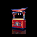 Traditional Chinese Red Vending Cart With Pagoda Roof Sanyangdian And Decorative Patterns