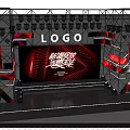 Modern Stage Design With Red Black Lighting LED Screens And Logo 3d model