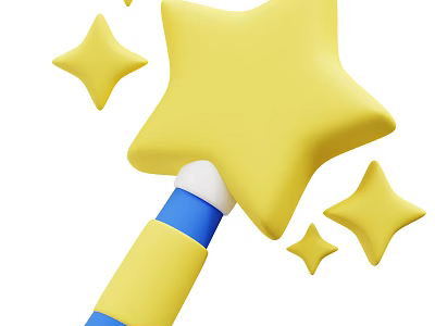 Decorative Ornament Set Featuring Yellow Star Magic Wand With Small Stars And Blue White Accents 3d model
