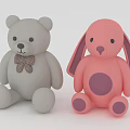 Gray Bear and Pink Rabbit Stuffed Toys with Bow Tie Big Ears Round Purple Belly