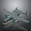 Light Blue Military Aircraft with Twin Propellers Radar Dome and Red Wing Markings