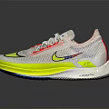 Stylish White Running Shoes With Yellow Blue Accents Red Laces Mesh Upper And Brand Logo