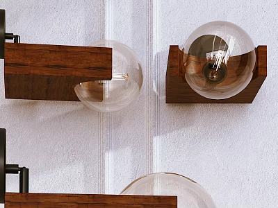 Modern Wall Lamps With Wooden Base And Transparent Glass Globe Mounted On White Wall 3d model