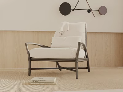Modern Leisure Chair With Metal Frame And White Fabric Cushion In Minimalist Interior 3d model