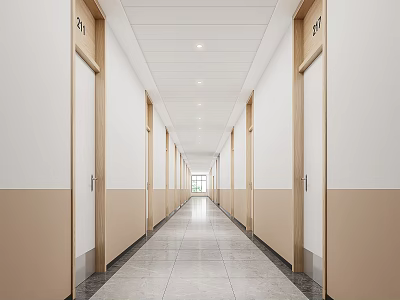 Elevator Hallway With White And Beige Walls Gray Tiled Floor And Doors On Both Sides 3d model