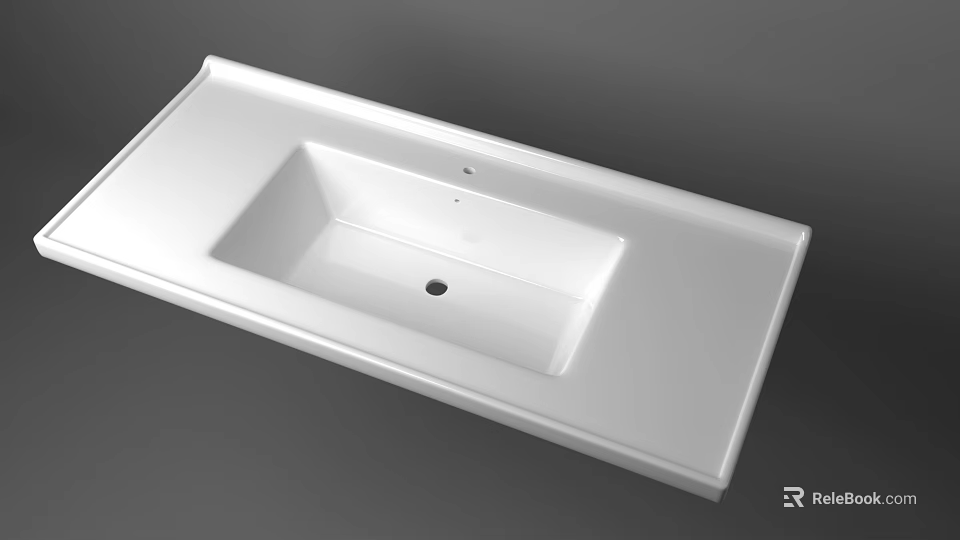 Modern White Rectangular Countertop Washbasin With Smooth Surface And Sleek Design 3d model 
