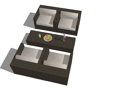 Outdoor Wicker Sectional Sofa With Coffee Table Fruit Platter And Drinks 3d model