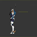 Futuristic Humanoid Character In Blue Purple Armor With Golden Shoulder Spikes And Yellow Back Spikes