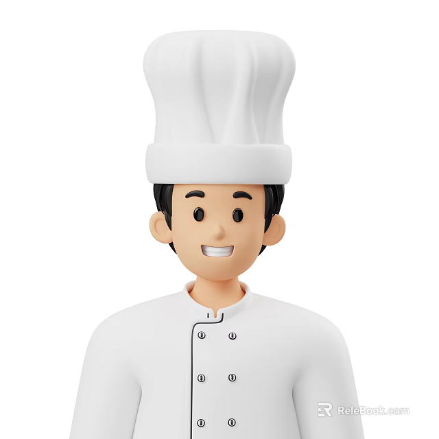 Man Wearing Chef Hat And White Uniform In Professional Kitchen Scene 3d model 