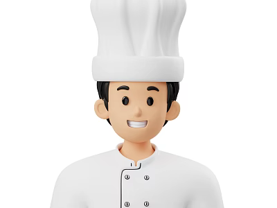 Man Wearing Chef Hat And White Uniform In Professional Kitchen Scene 3d model