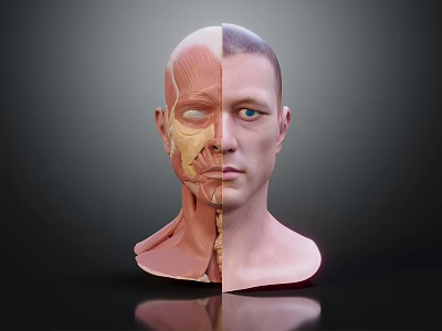 Innovative Medical Device Human Head Anatomical Model Split View with Muscle and Bone 3d model