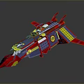 Colorful Cosmic Spaceship Model With Red Blue Yellow Design And Aerodynamic Wings