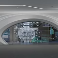 Modern Contemporary Interior Space With Geometric Cube Decor Digital Screens And Lighting Design