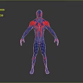 3D Rendered Spider Man Character In Blue Red Costume Standing On Gray Background