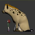 Cartoon Style Hyena Sculpture With Red Haired Girl Figure Standing Beside