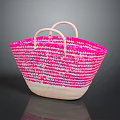 Handwoven Animal Themed Basket With Pink And White Stripes And Dual Handles