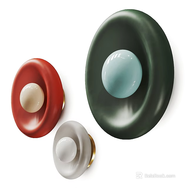 Modern Circular Wall Lamps in Red Green and Gray Color Options 3d model