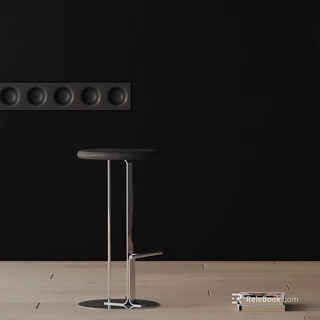 Modern Bar Stool Featuring Metal Frame And Round Seat In Dark Room With Wooden Floor 3d model 