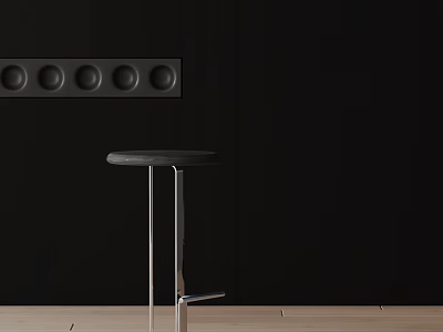 Modern Bar Stool Featuring Metal Frame And Round Seat In Dark Room With Wooden Floor 3d model