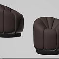 Modern Brown Single Sofa With Pleated Design And Black Round Base 3d model