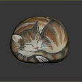 Round Decorative Stone Surface With Hand Painted Sleeping Cat Art Design