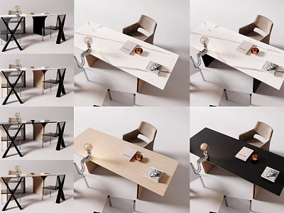 Modern Minimalist Desk Design With Light Wood Surface Chair And Table Lamp 3d model