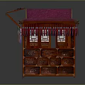 Traditional Red Wooden Commercial Equipment With Carved Patterns Tassel Decorations And Ornate Canopy