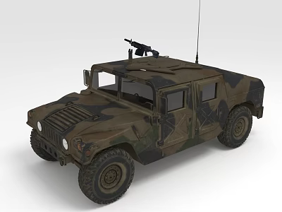 Military Camouflage Hummer Vehicle With Roof Mounted Gun And Rugged Tires 3d model