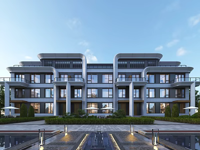 Modern Duplex Villa Exterior Featuring Contemporary Architecture Large Windows And Landscaped Garden 3d model