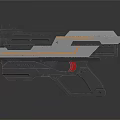 Futuristic Sci Fi Gun With Metallic Gray White Body And Yellow Red Accents