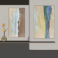 Modern Abstract Painting With Brown White Yellow Blue Tones Displayed On Interior Wall