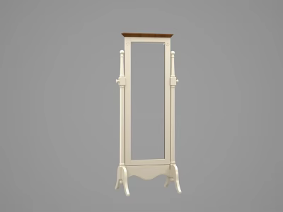 Elegant White Frame Floor Mirror With Decorative Columns Brown Top And Ornate Base 3d model