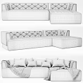 Green And Yellow Sectional Sofa With Patterned Pillows And Soft Blankets 3d model