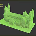 Cartoon Scene Of Medieval Castle With Towers Spires Red Brick Gray Roof And White Base
