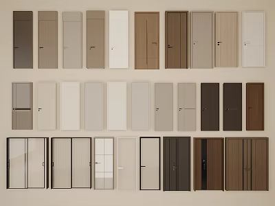 Various Colored Hinged Doors With Different Materials For Home Interior Design 3d model