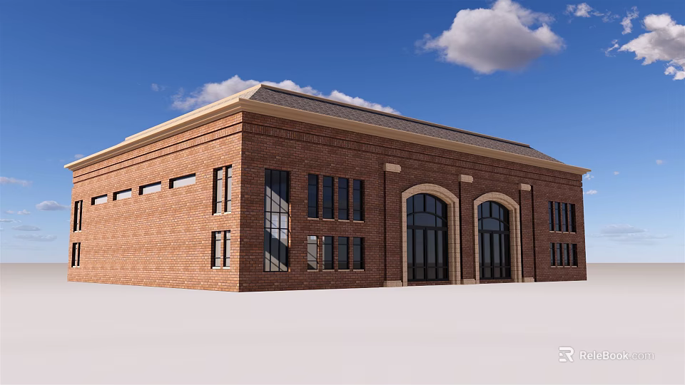 Ancient Architecture Red Brick Building With Arched Doors And Windows 3d model