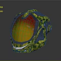 Futuristic Sci Fi Helmet Design With Green Yellow Mesh Patterns And Transparent Visor