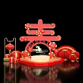 Chinese New Year Decorative Scene With Red Spring Character Lanterns And Gift Boxes 3d model