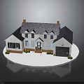 Classic Single Family House Exterior With Gray Roof White Walls Chimneys And Garage