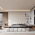 Modern Bedroom Interior Design With Large Bed Decorative Painting Bedside Tables And Area Rug